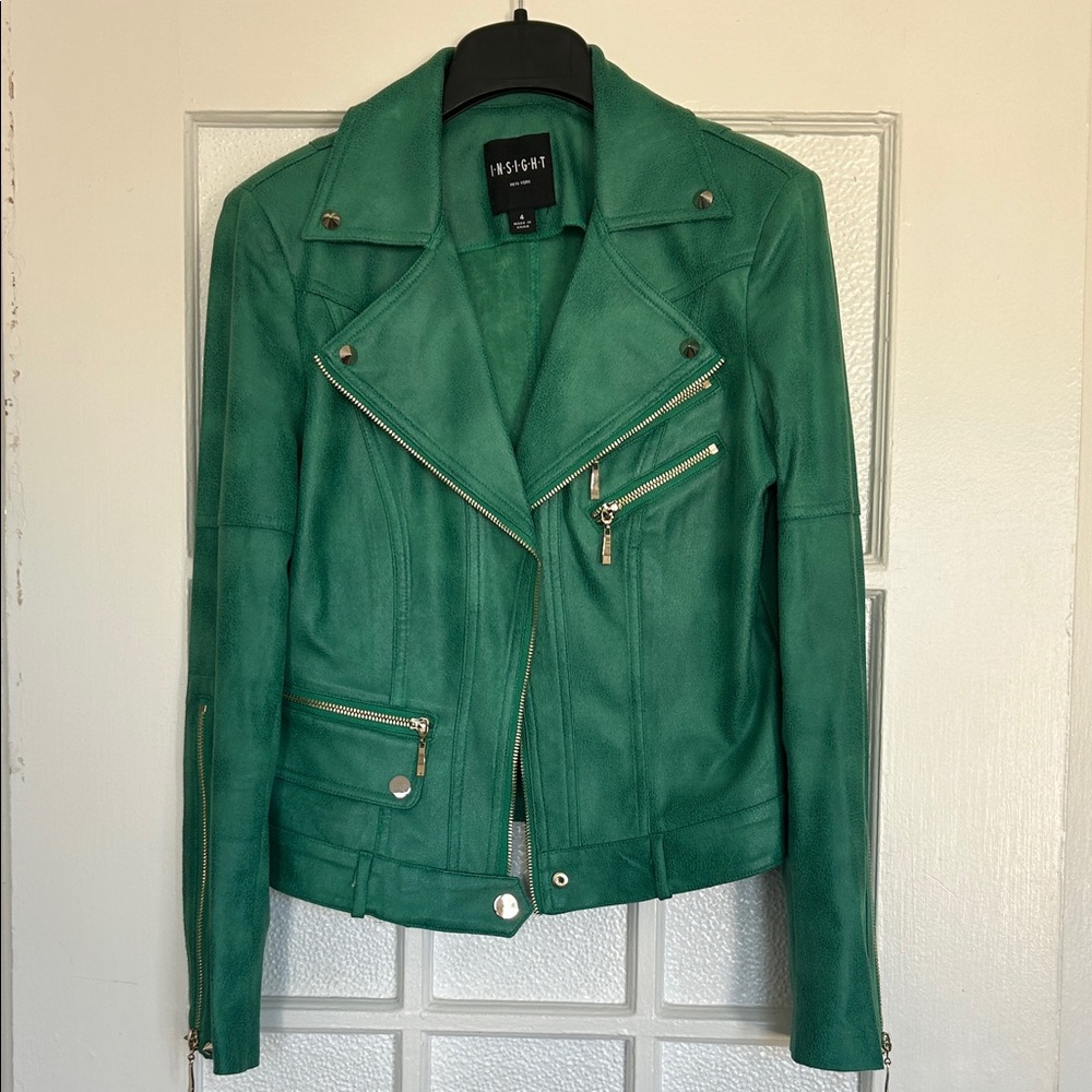 Insight Emerald Green Fake Leather Moto Jacket - Women's